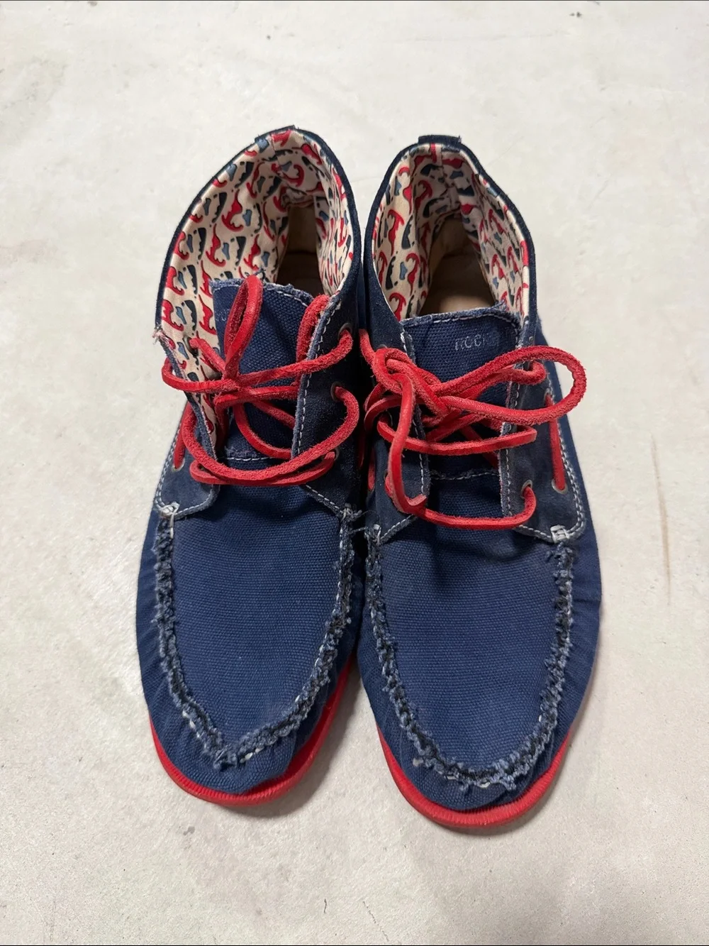 Men’s Navy Blue and Red High-Top Boat Shoes